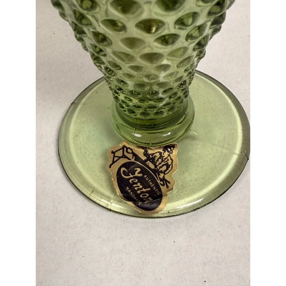 Fenton Art Glass Green Hobnail Vase Height 4